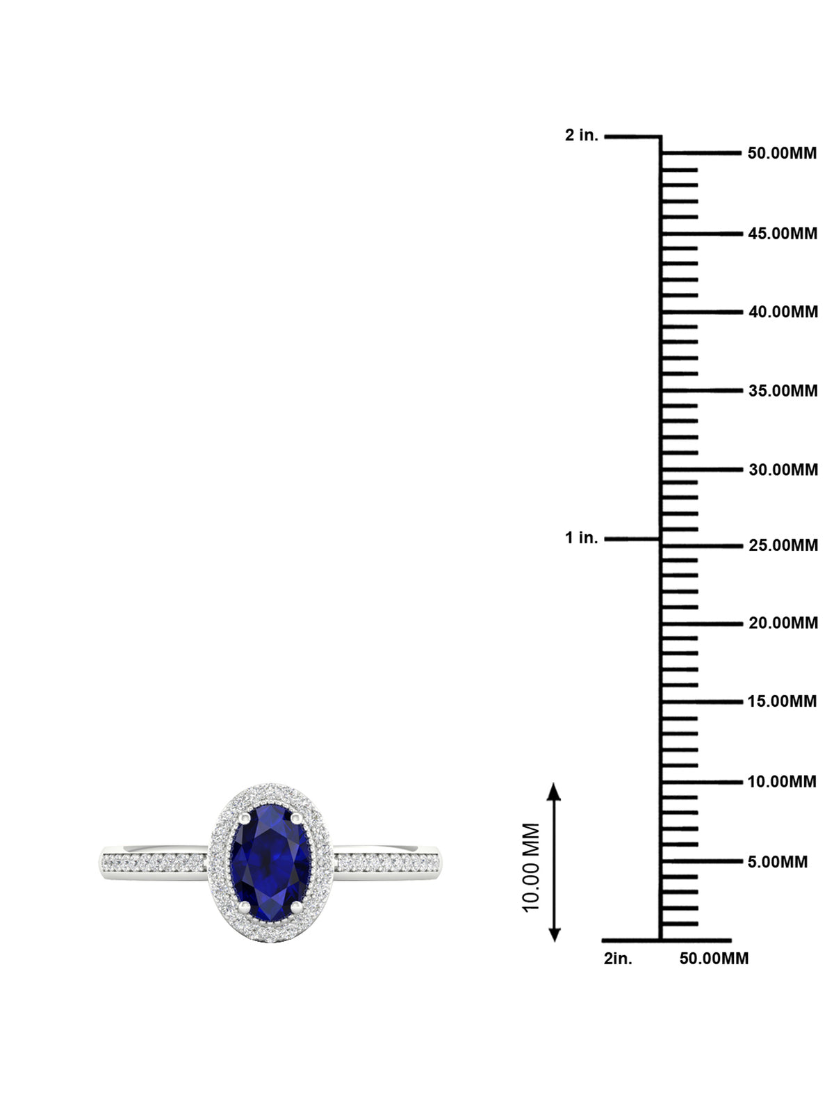 10K White Gold Oval Cut Blue Sapphire Diamond Halo Ring J796718