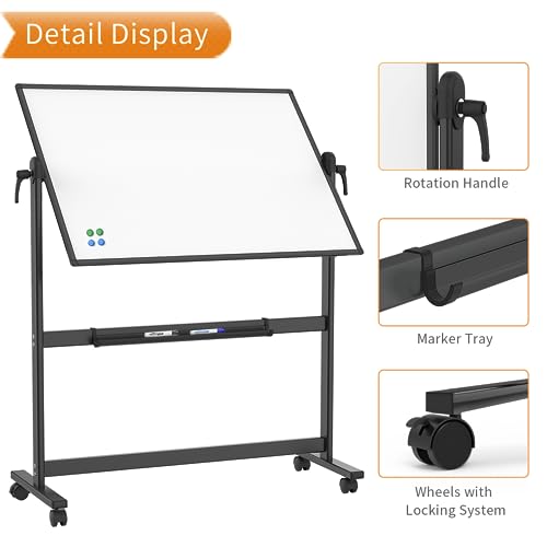 48 x 36 Inches Double-Sided Magnetic Mobile Whiteboard with Aluminium Frame and Stand E94902