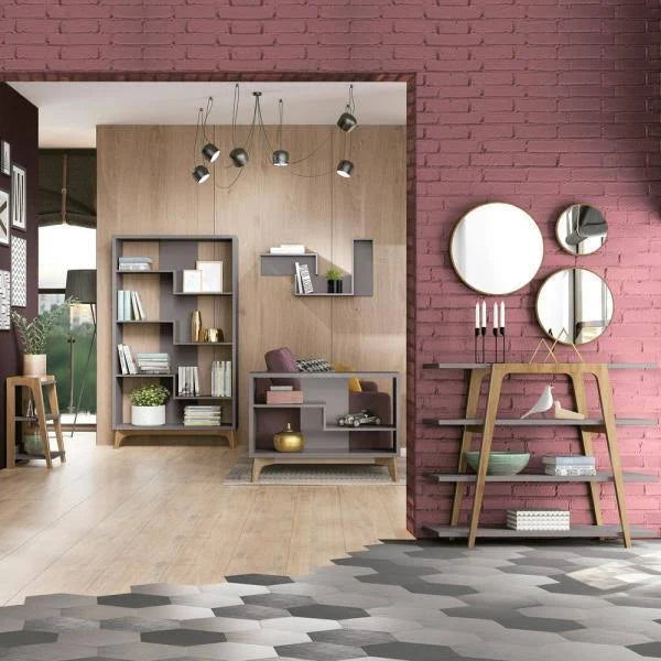 Grey Geometric 4-Shelf Bookcase O7997
