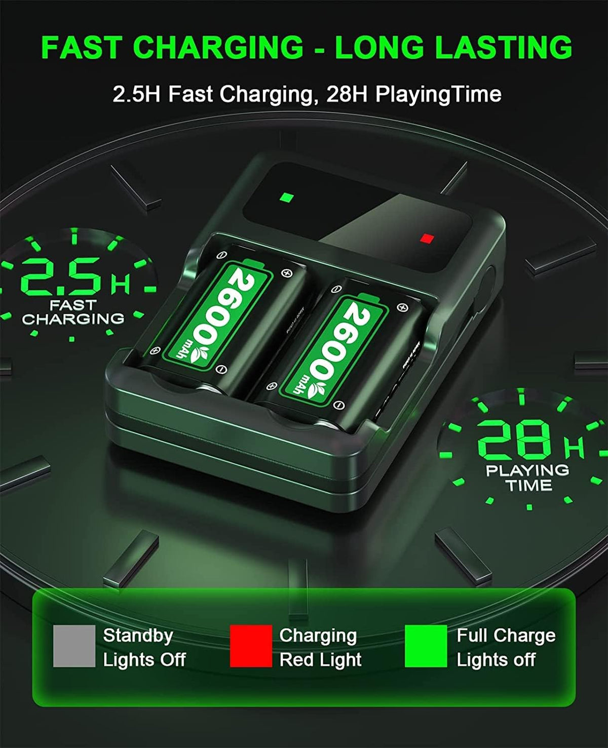 2x2600mAh Controller Battery Pack with Charger Station for Xbox Q58126