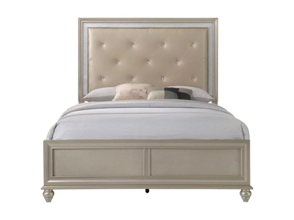 Champagne Finish Tufted 3pc Full Size Bedroom Set E19775
