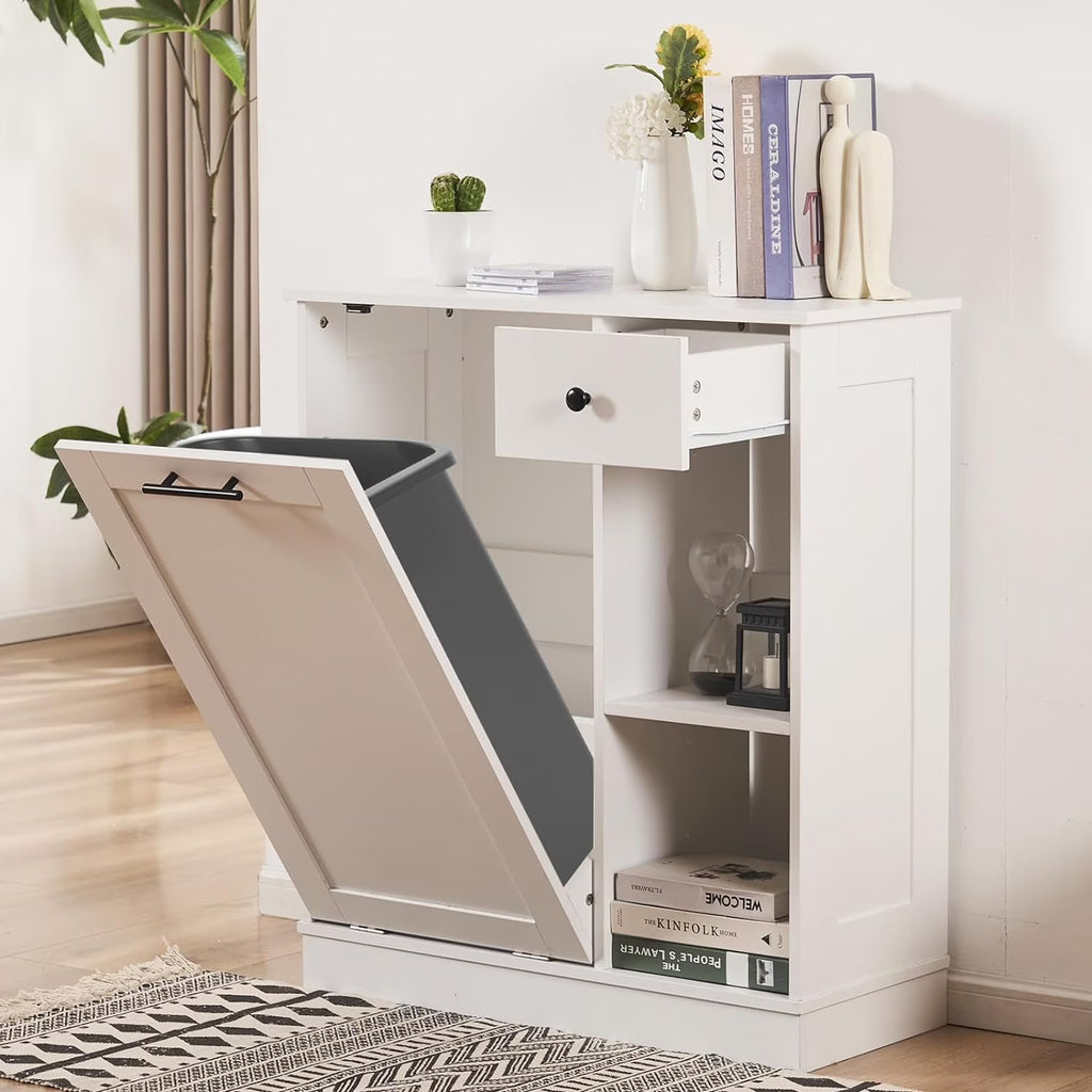 10 Gallon Tilt Out Trash Cabinet with 1 Drawer and 2 Open Storage Shelf M498