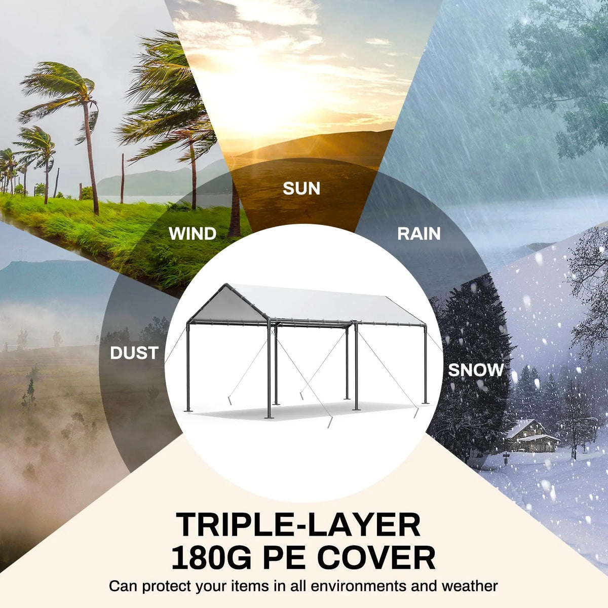 10 x 20Ft Heavy Duty Carport with Steel Wire Rope Canopy with All-Season Tarp V9642