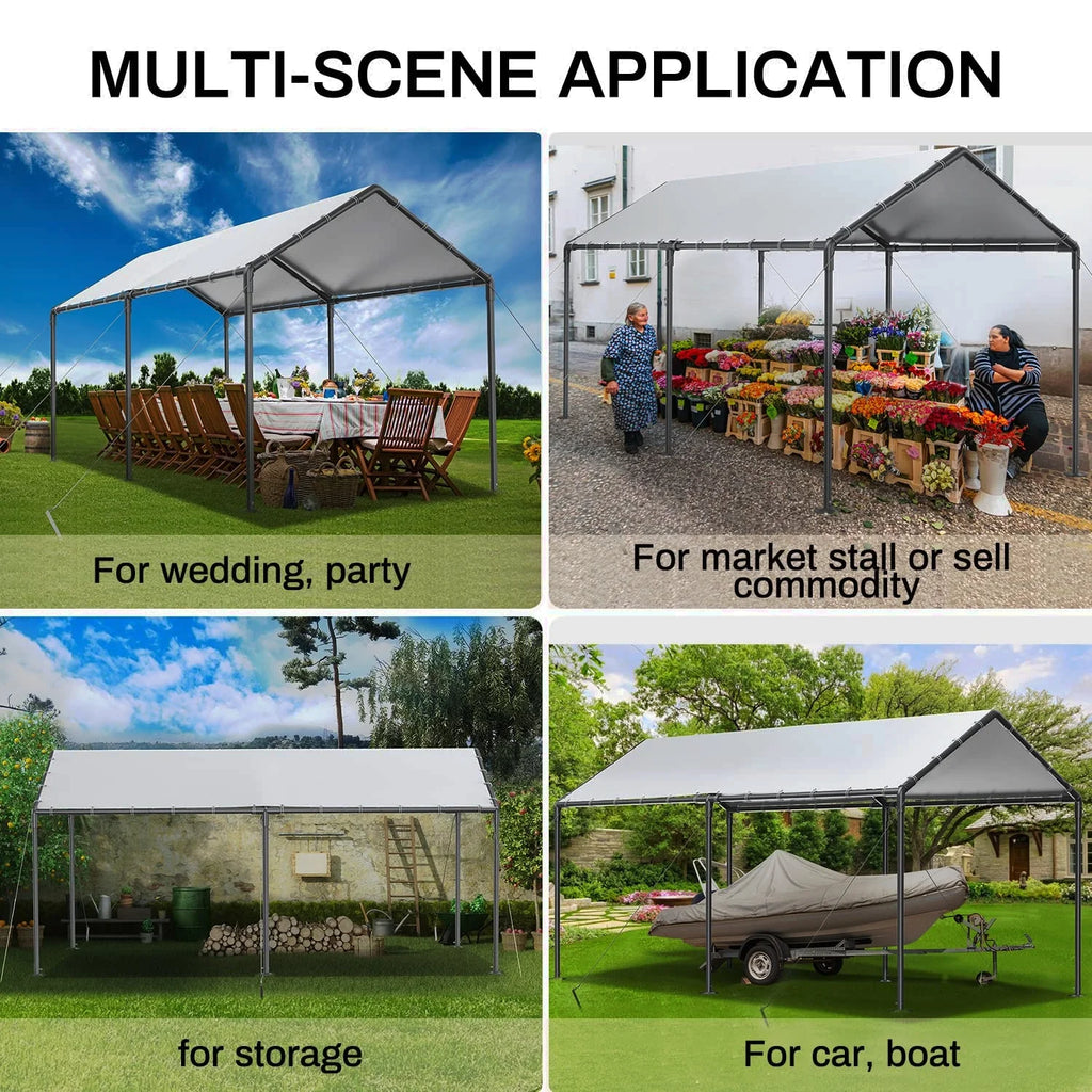 10 x 20Ft Heavy Duty Carport with Steel Wire Rope Canopy with All-Season Tarp V9642