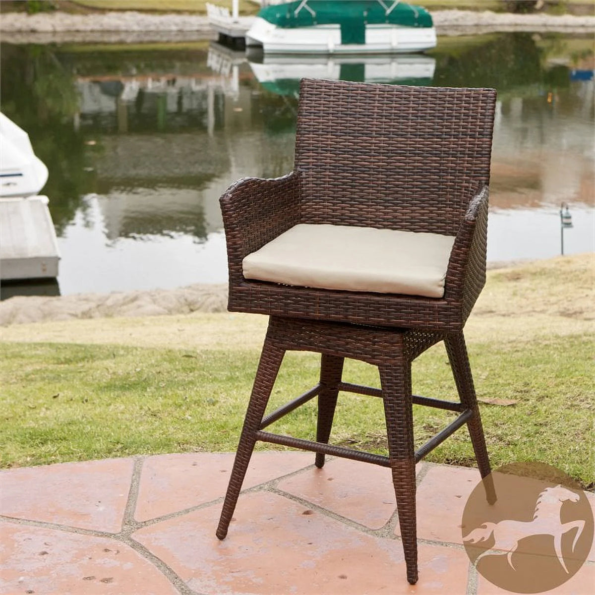 PE Wicker and Iron Swivel Armed Barstool B9183