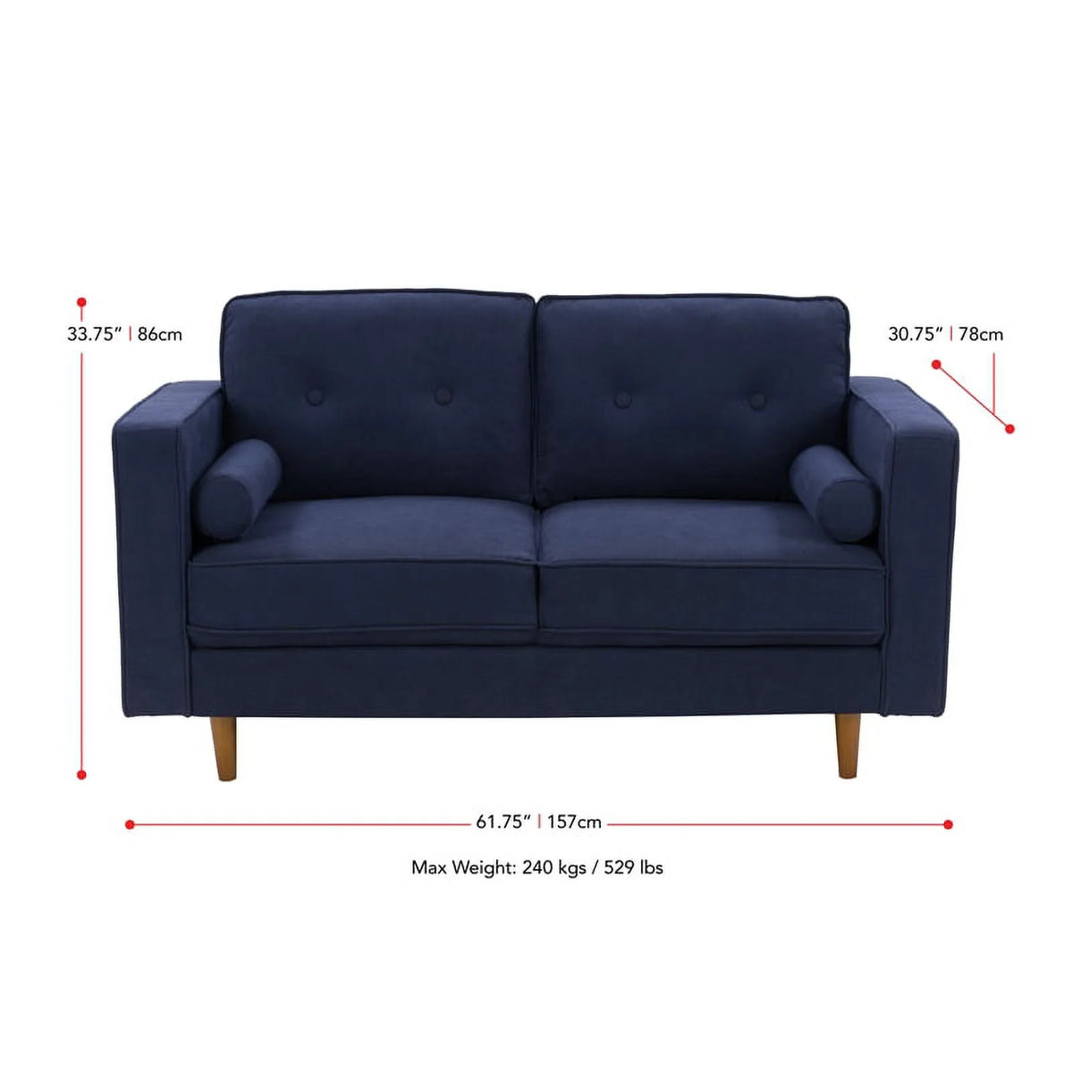 Navy Blue Fabric Upholstered Loveseat V25903