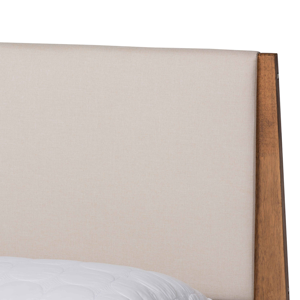Beige Fabric Upholstered Walnut Brown Wood King Size Platform Bed G209