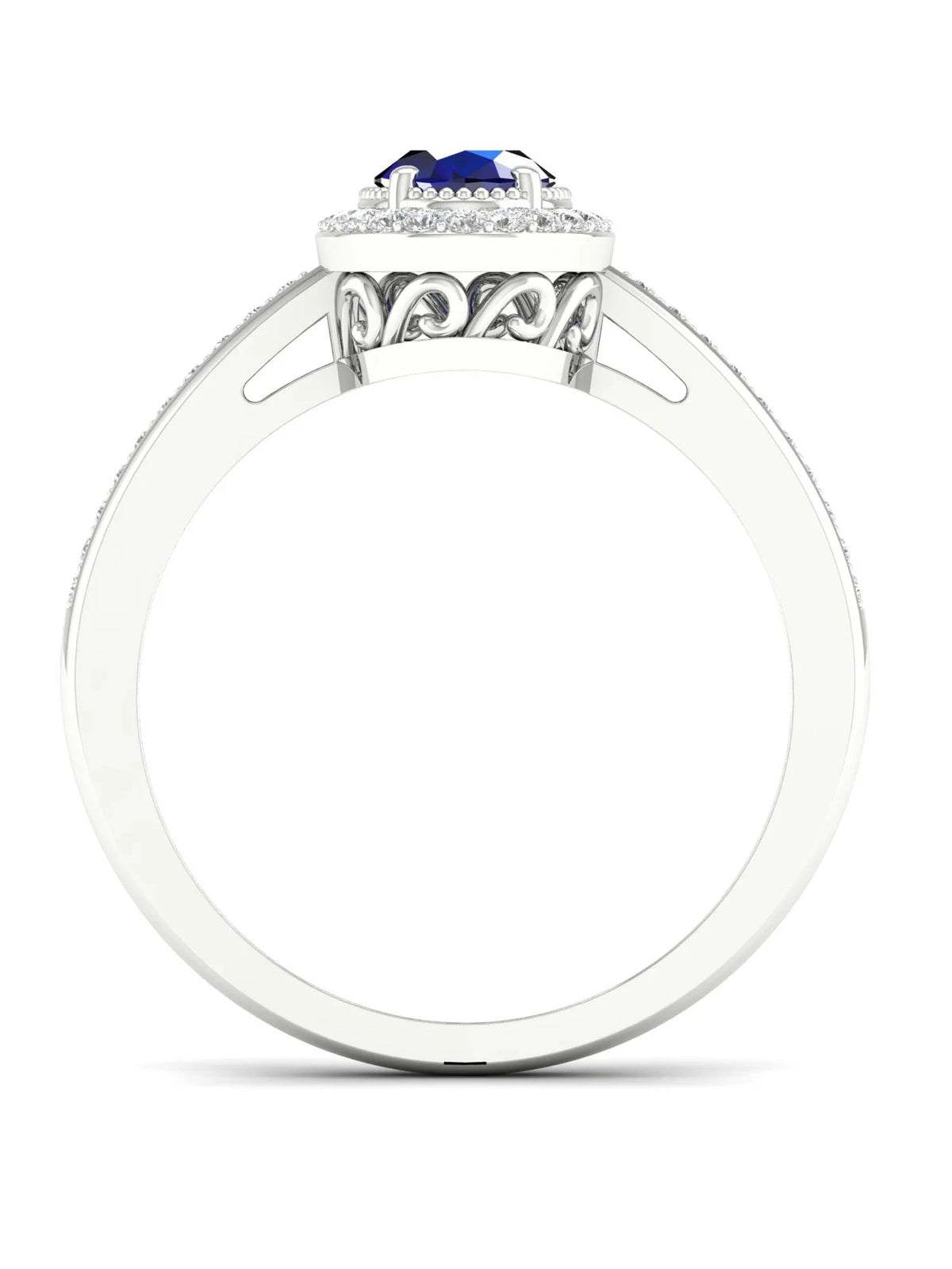 10K White Gold Oval Cut Blue Sapphire Diamond Halo Ring J796718