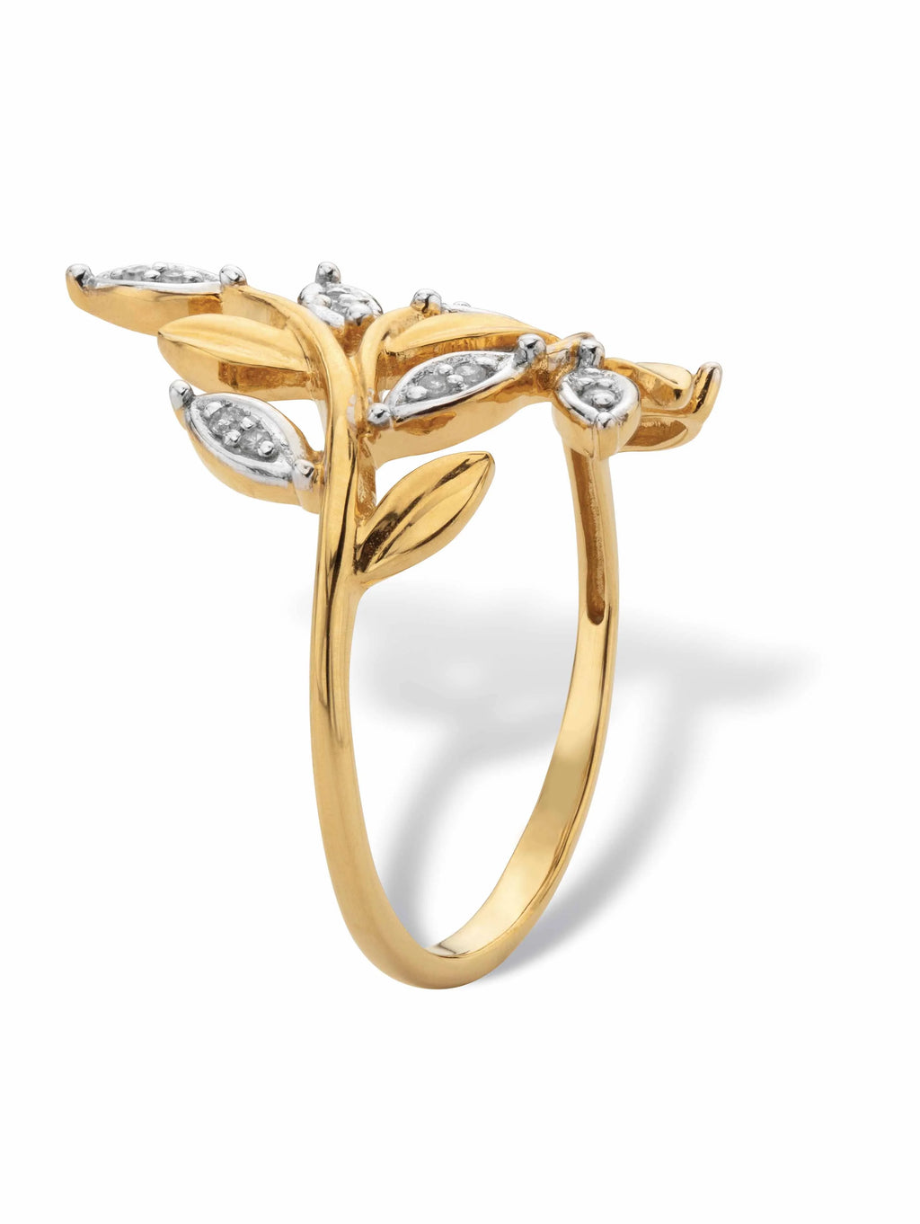 Solid 10k Yellow Gold Marquise-Shaped Leaf Ring D782138