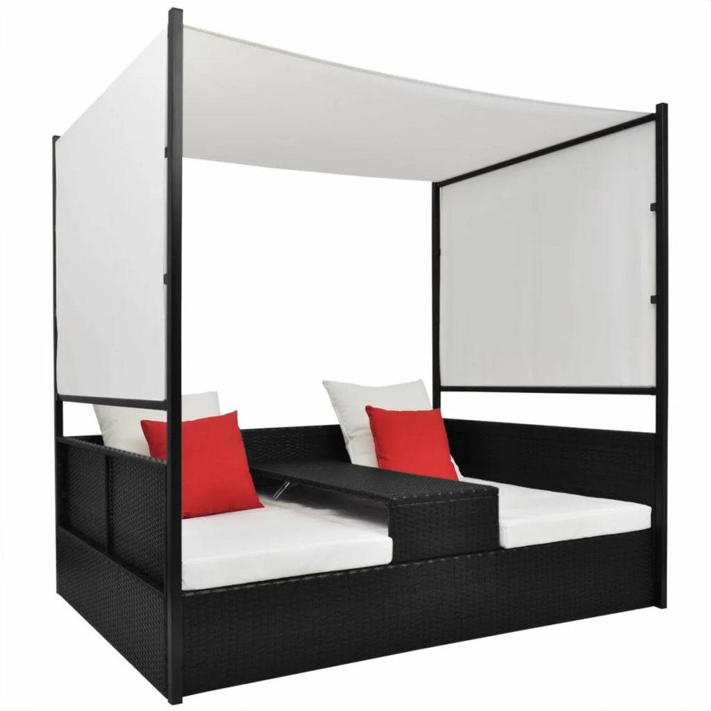 Black Poly Rattan Patio Bed with Canopy D628113