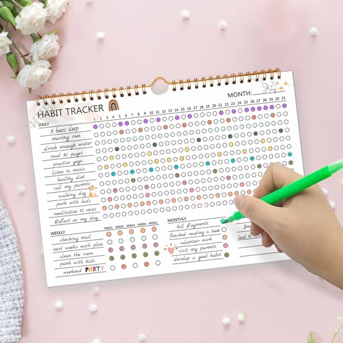 12 Months Undated Daily Goal and Habit Tracker Journal Planner with Spiral Binding, 11.7"x8.5" M34832