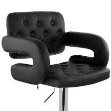 Black Faux Leather Tufted Bar Stool with Chrome Base J9053