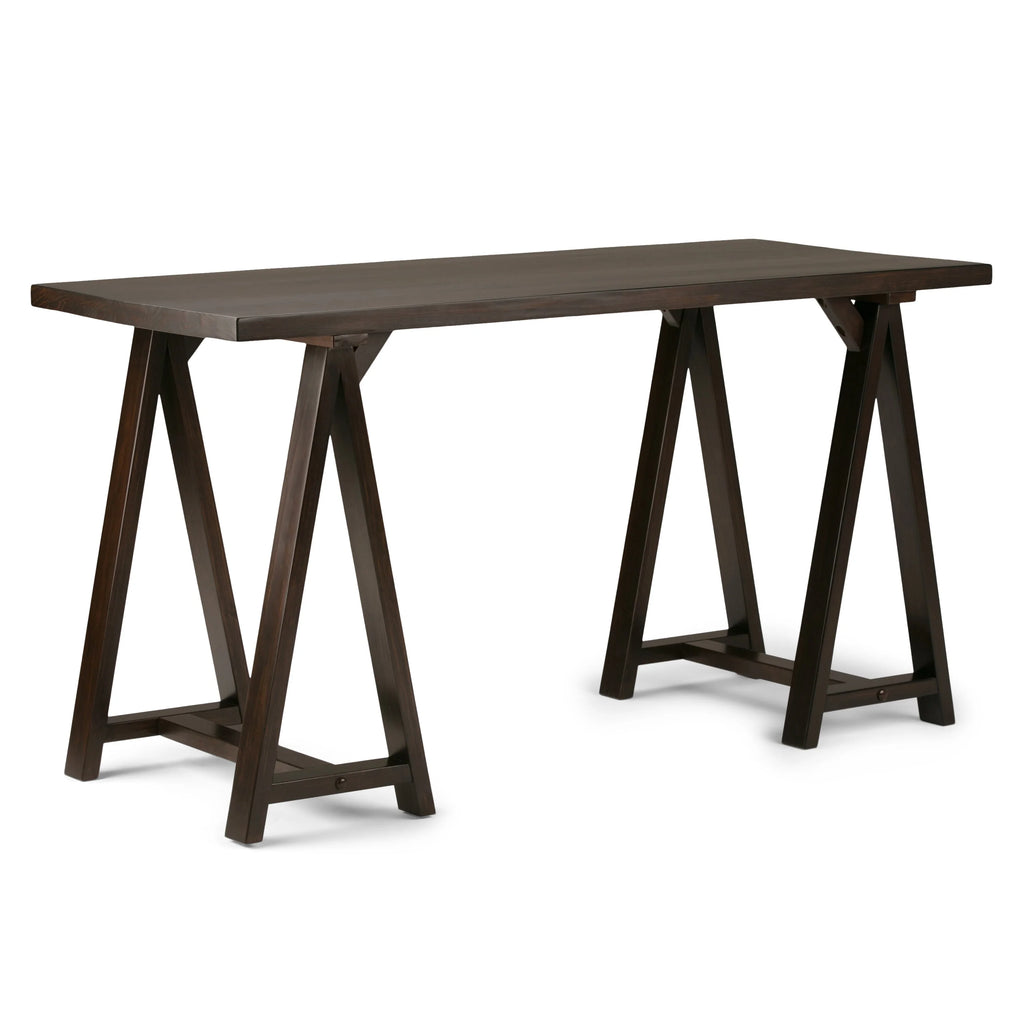 Solid Wood 56 inch Wide Writing Desk Dark Chestnut Brown S619