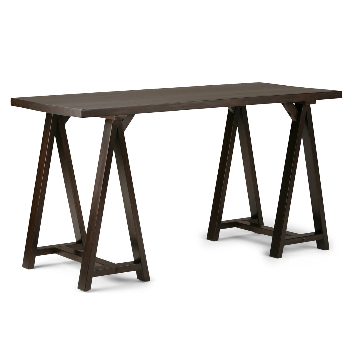 Solid Wood 56 inch Wide Writing Desk Dark Chestnut Brown S619