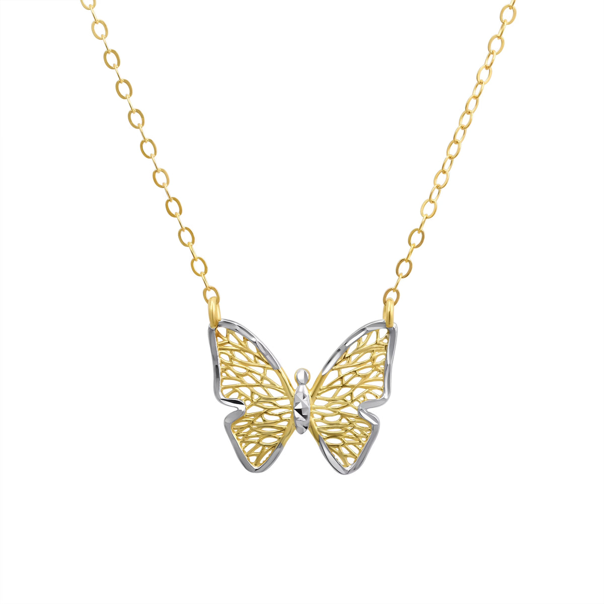 10KT Two-Tone Gold Butterfly Necklace with 18" Chain A8874