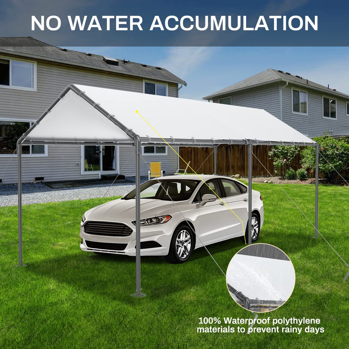 10 x 20Ft Heavy Duty Carport with Steel Wire Rope Canopy with All-Season Tarp V9642