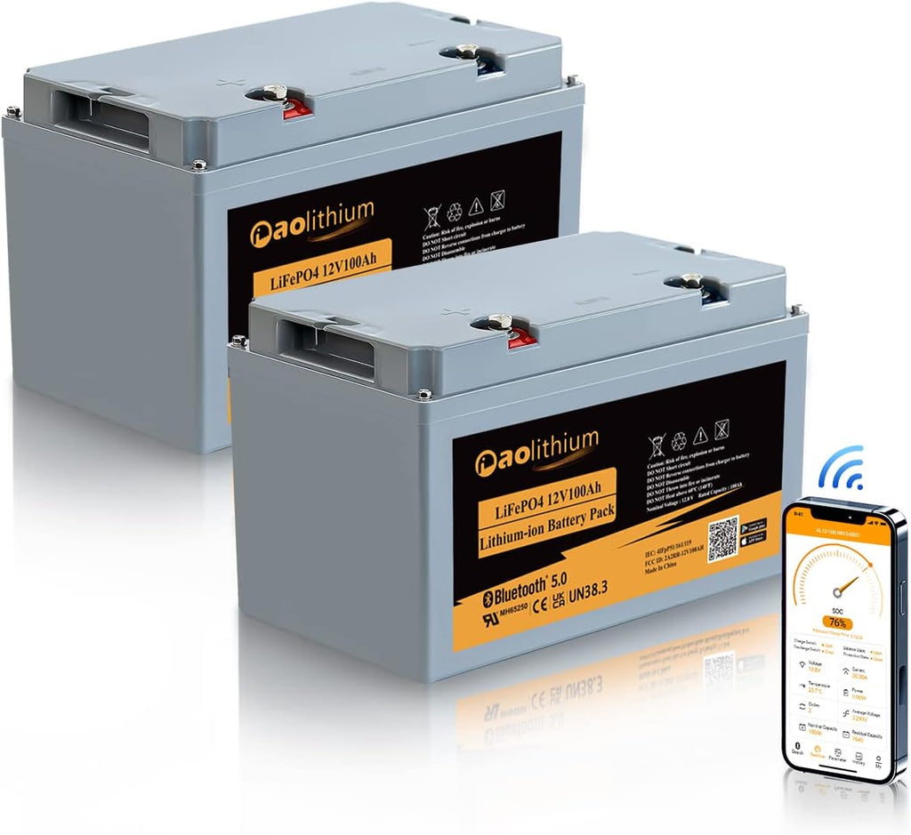 2Pack 12V 100Ah LiFePO4 Battery with Bluetooth W58629