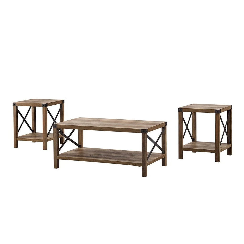 Rustic Oak 4 Piece TV Stand and Coffee Table and 2 End Tables Set R40021