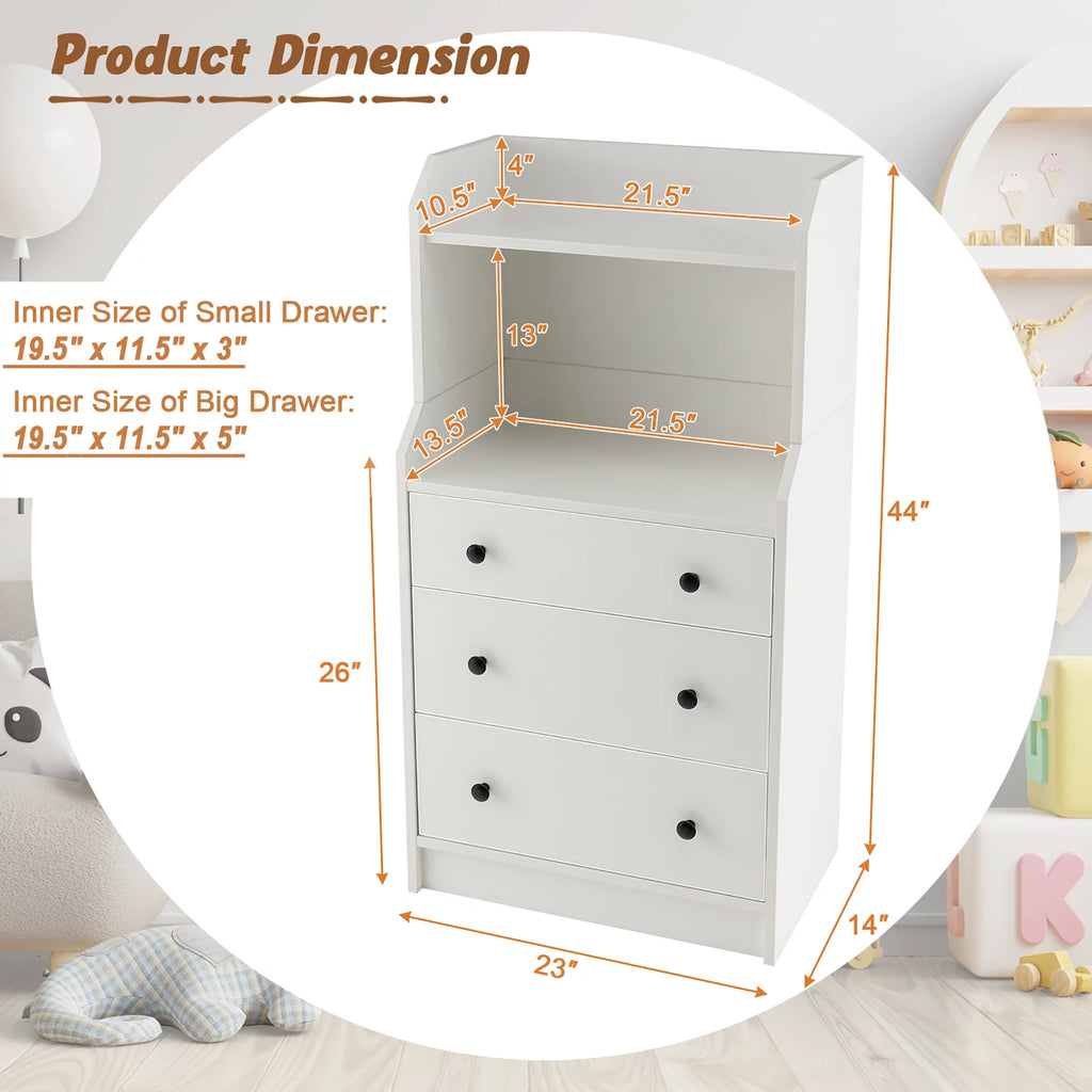 White 3 Drawer Wood Dresser I6698