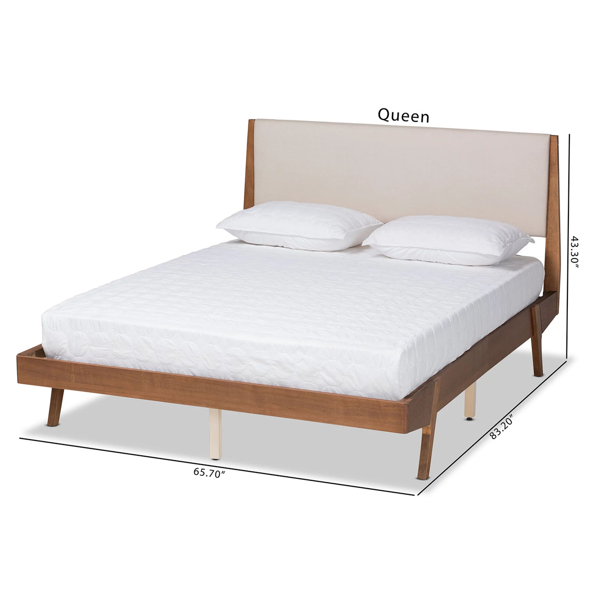 Beige Fabric Upholstered Walnut Brown Wood King Size Platform Bed G209