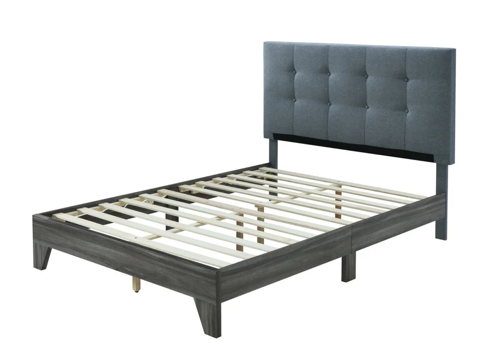 Grey Upholstered Queen Size Platform Bed with Headboard E974036