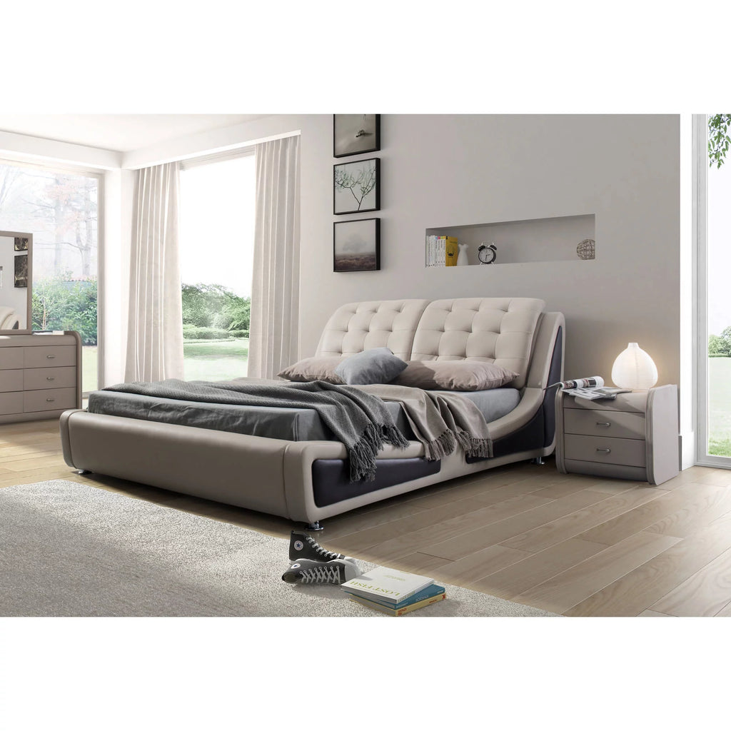 Beige Brown Queen Faux Leather Platform Bed B29382