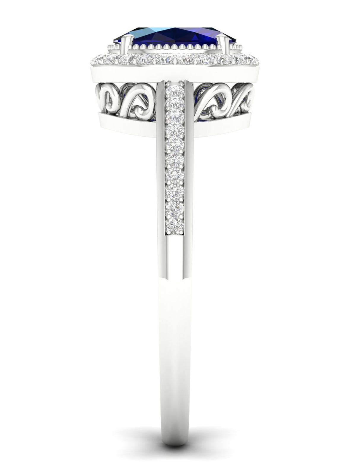 10K White Gold Oval Cut Blue Sapphire Diamond Halo Ring J796718