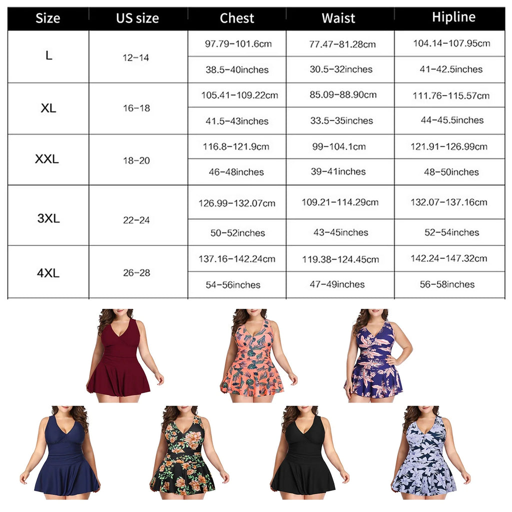 Plus-Size Flower Printing One Piece Swim Dress Tummy Control Swimsuit S116912