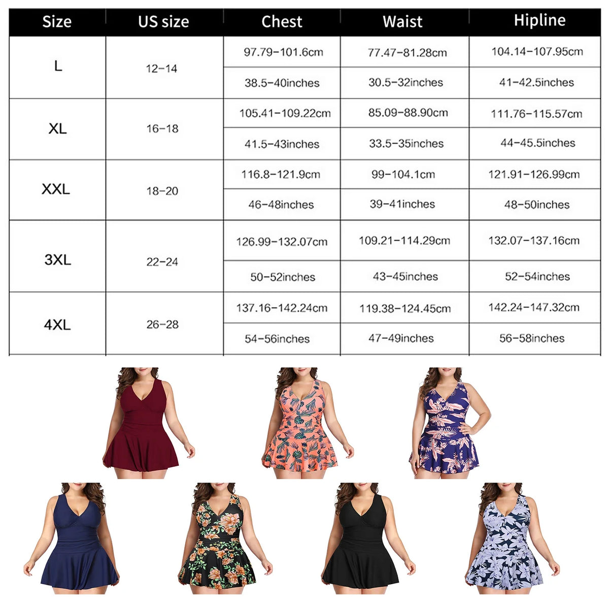 Plus-Size Flower Printing One Piece Swim Dress Tummy Control Swimsuit S116912