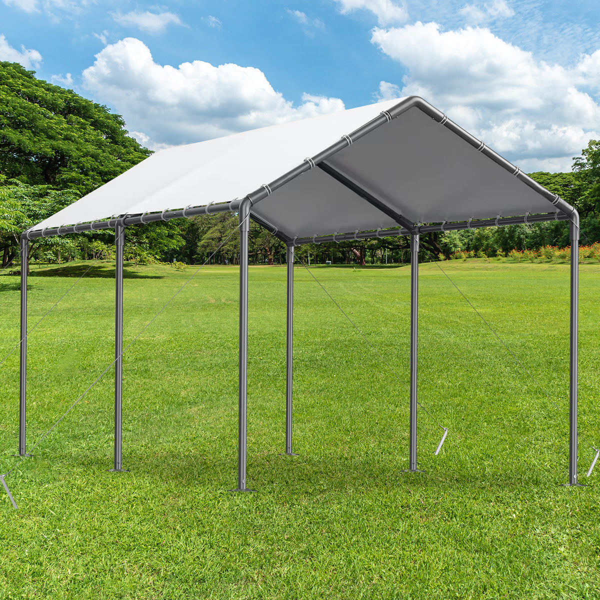 10 x 20Ft Heavy Duty Carport with Steel Wire Rope Canopy with All-Season Tarp V9642