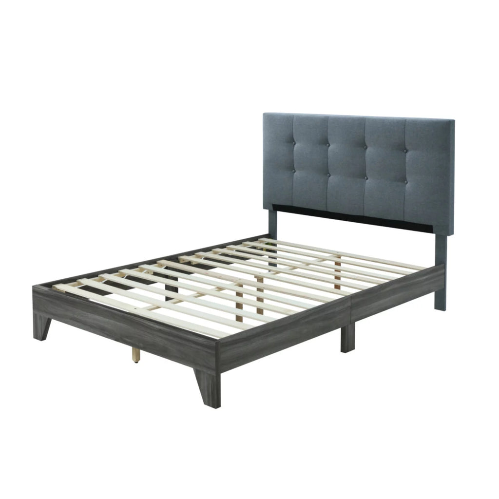 Grey Upholstered Queen Size Platform Bed with Headboard E974036