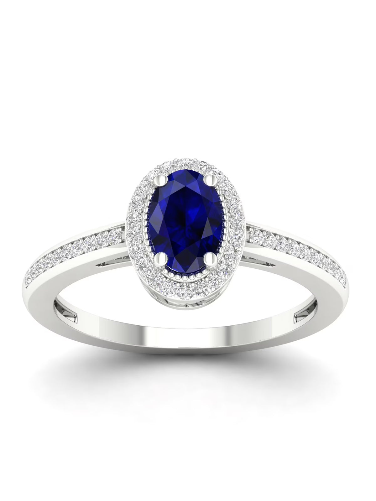 10K White Gold Oval Cut Blue Sapphire Diamond Halo Ring J796718