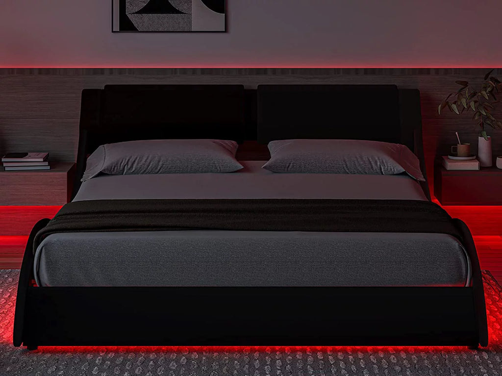 Queen LED Bed Frame with Faux PU Leather Headboard E892