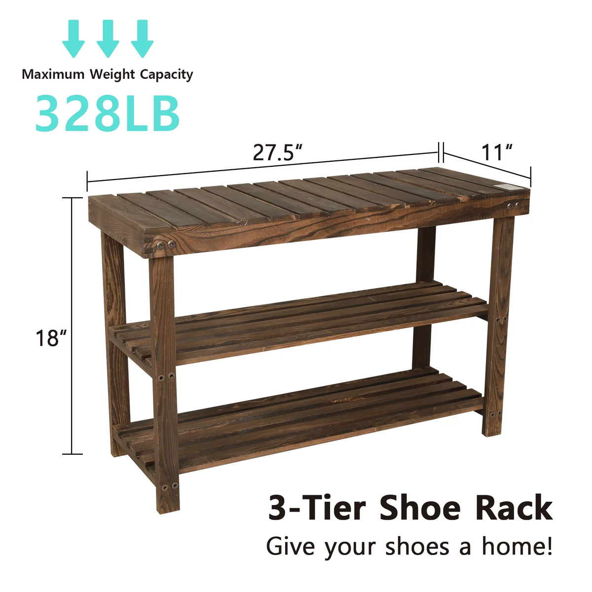 27.5" Solid Wood 3-Tier Shoe Bench A989682