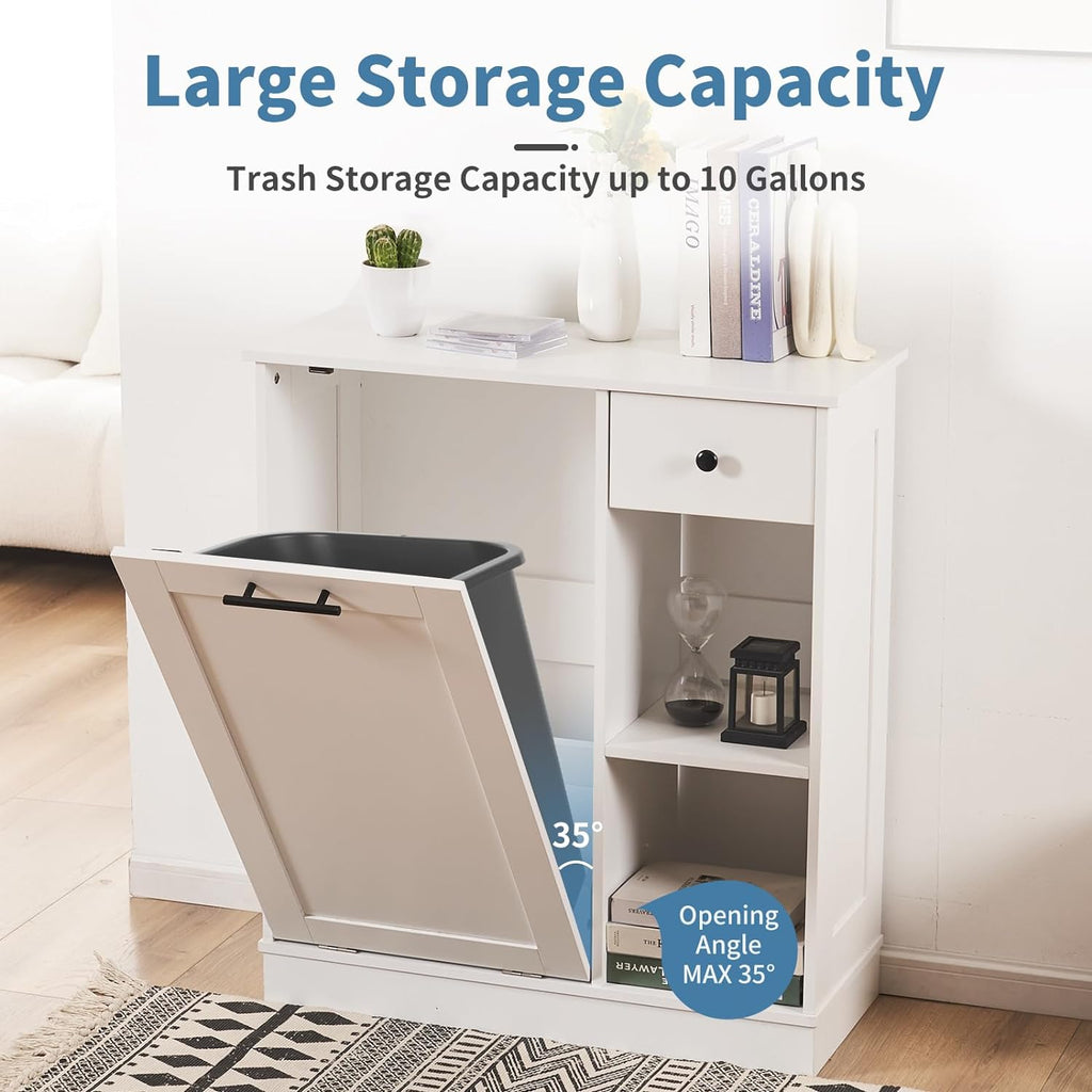 10 Gallon Tilt Out Trash Cabinet with 1 Drawer and 2 Open Storage Shelf M498