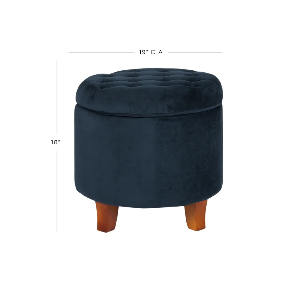 Dark Blue and Brown Tufted Velvet Storage Ottoman T687767