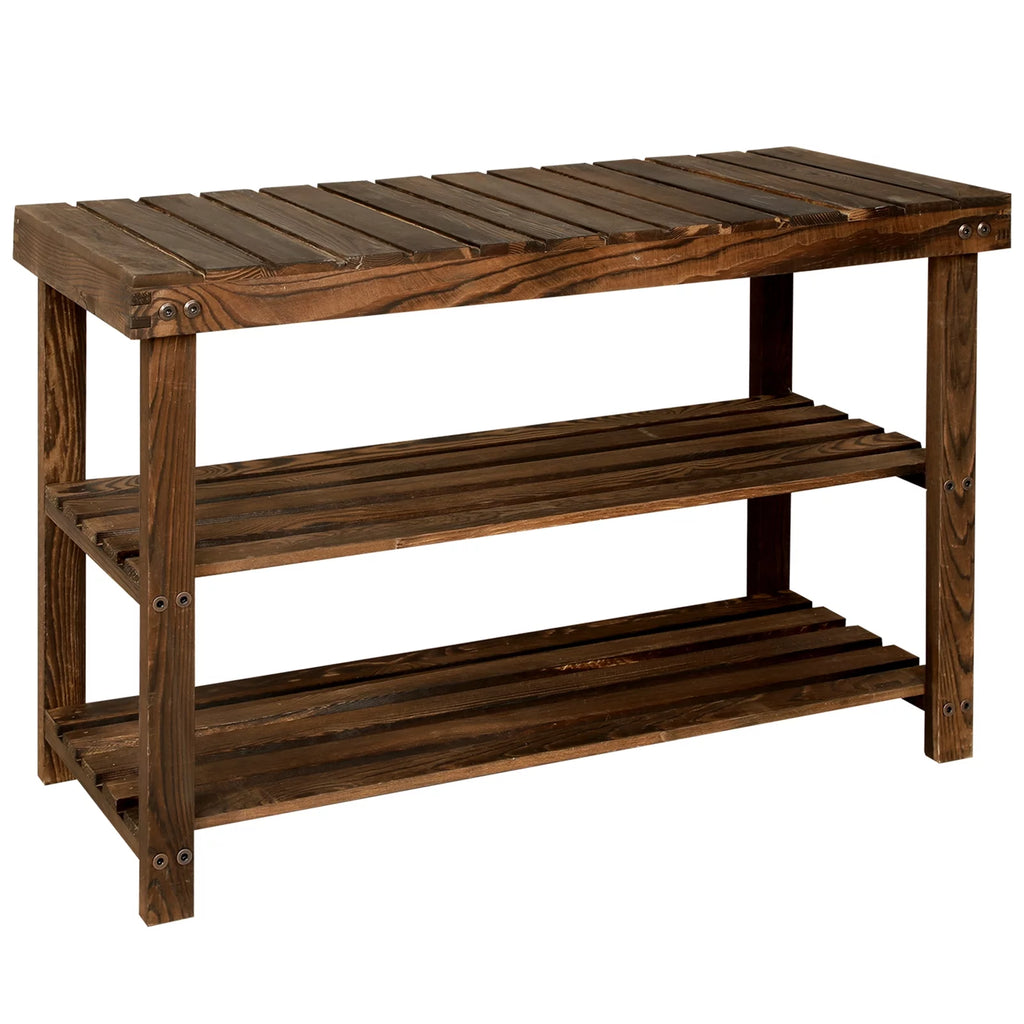 27.5" Solid Wood 3-Tier Shoe Bench A989682