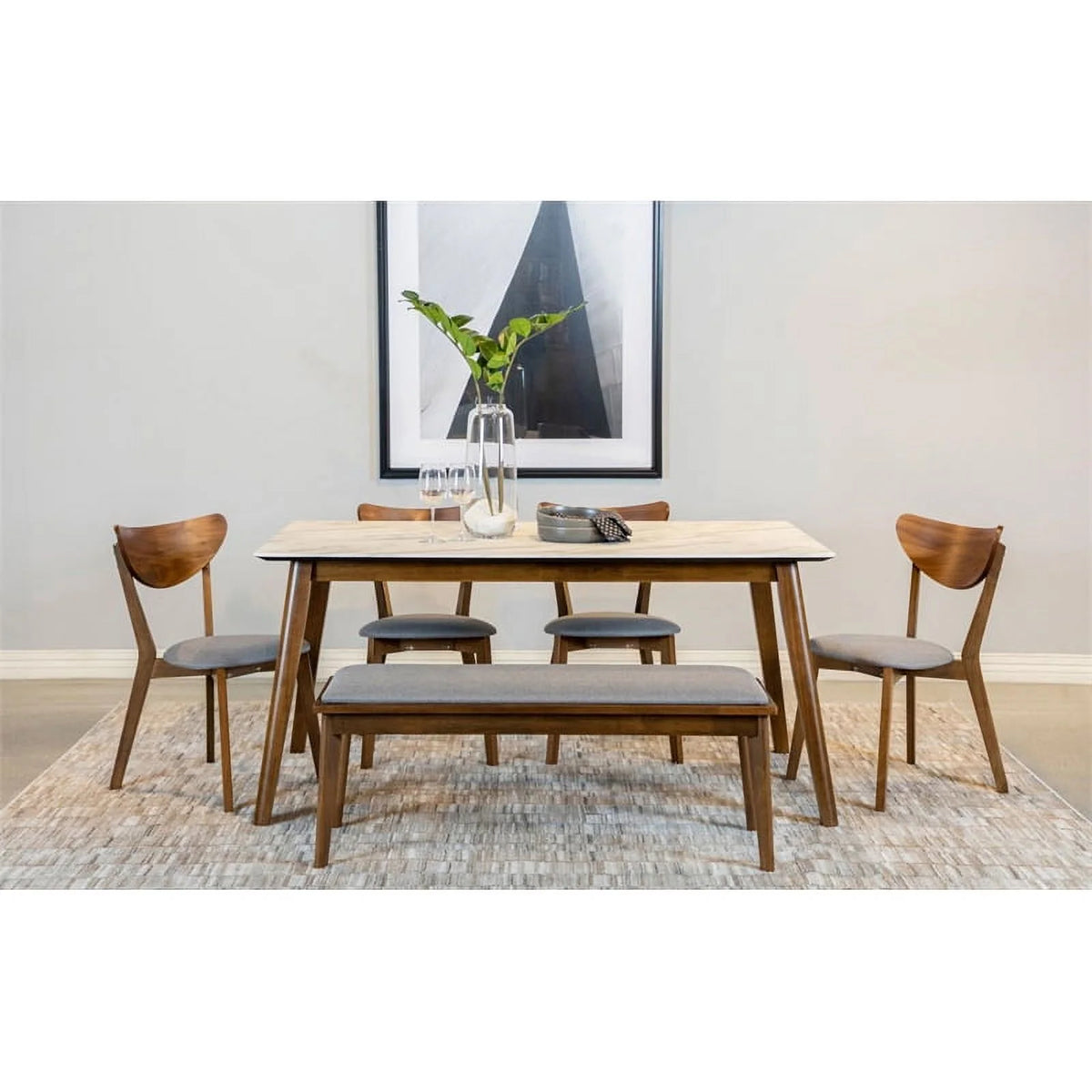 6-Piece Wood & Faux Marble Dining Table D20617