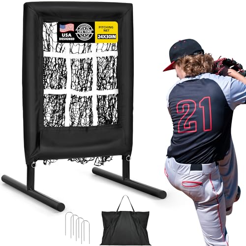 Heavy Duty 9 Hole Baseball Softball Pitching Net with Carry Bag W628770