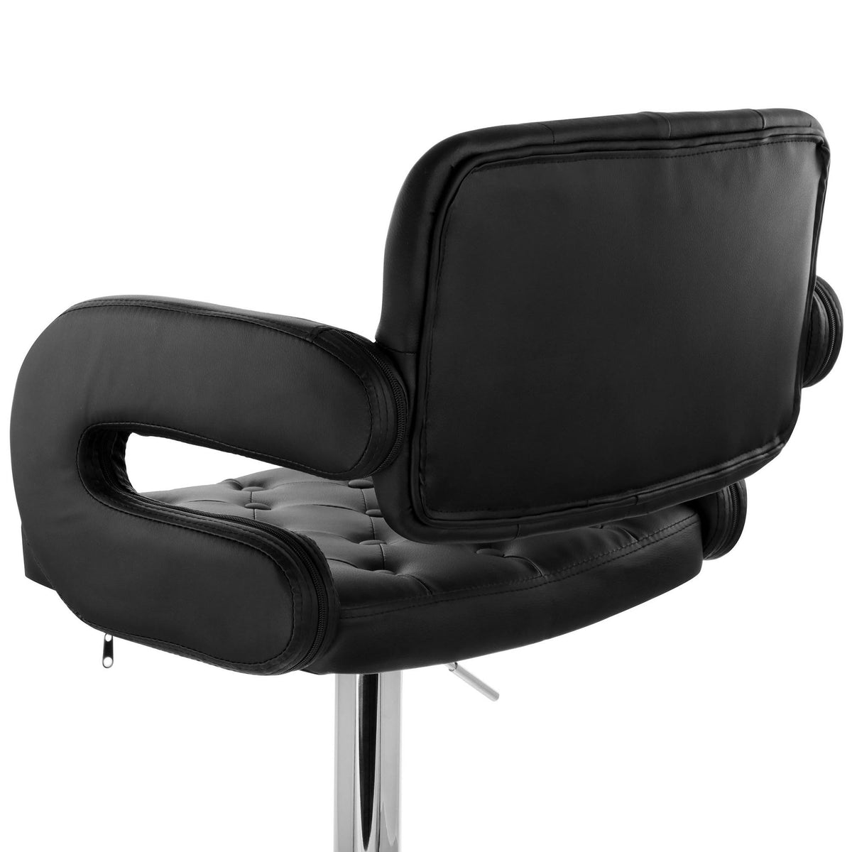Black Faux Leather Tufted Bar Stool with Chrome Base J9053