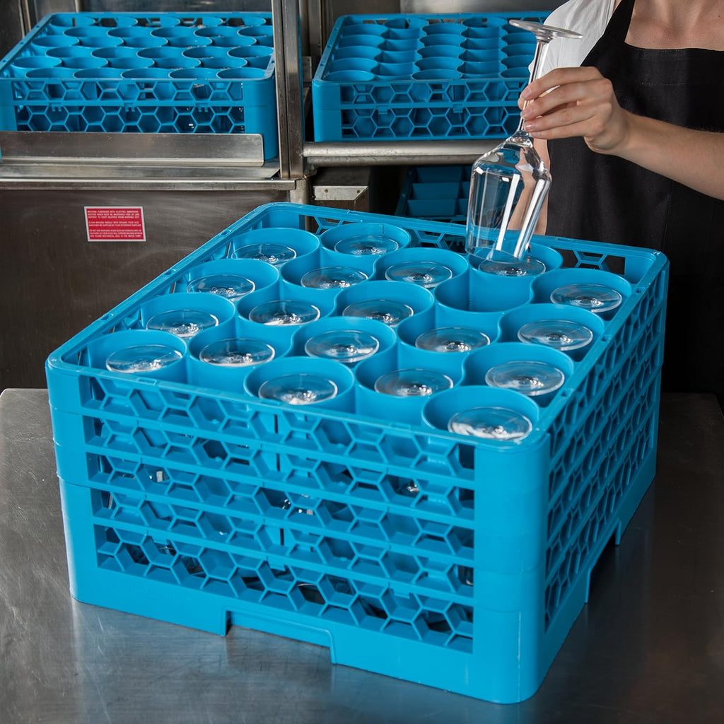 Blue Polypropylene 20-Compartment Glass Rack with 4 Extenders C767894