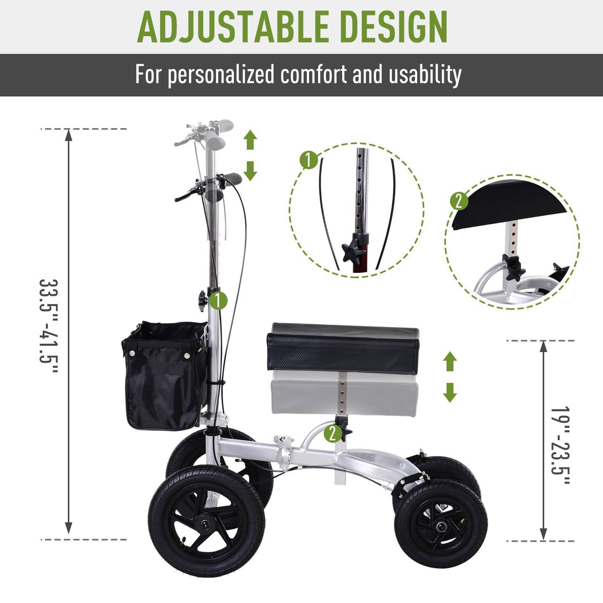 Folding Knee Scooter with Basket Storage Q882
