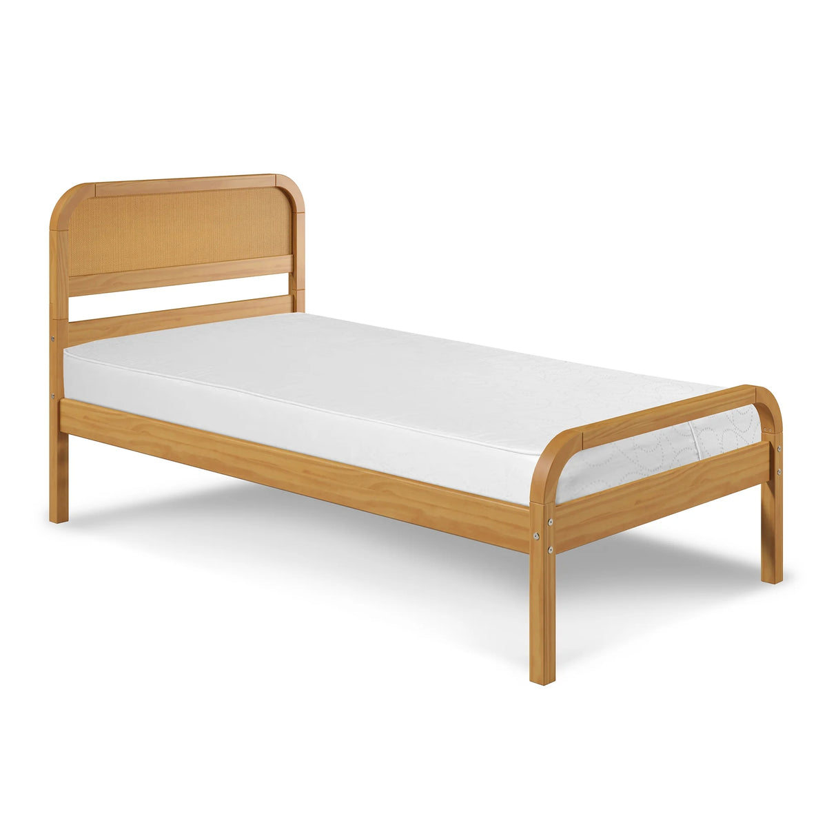 Rattan Kids Twin Bed Frame with Headboard Solid Pine Wood Natural Q8012