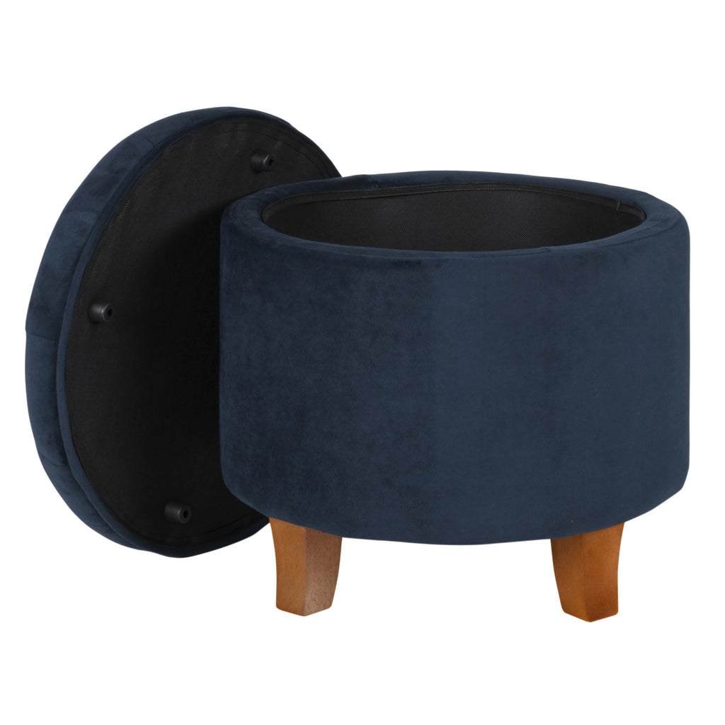 Dark Blue and Brown Tufted Velvet Storage Ottoman T687767