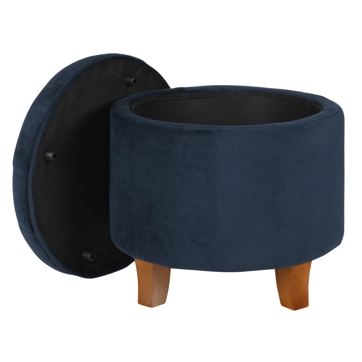 Dark Blue and Brown Tufted Velvet Storage Ottoman T687767