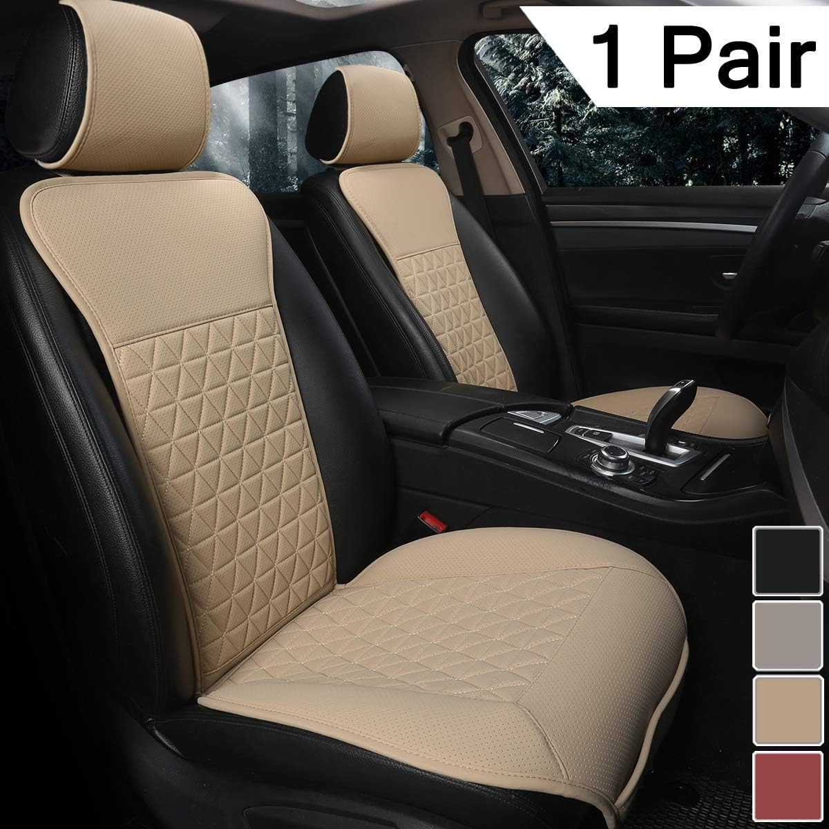 Black Panther 1 Pair Luxury PU Car Seat Covers Protectors for Front Seats, Triangle Pattern H8764