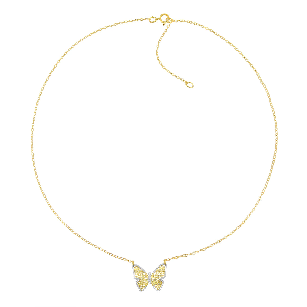 10KT Two-Tone Gold Butterfly Necklace with 18" Chain A8874