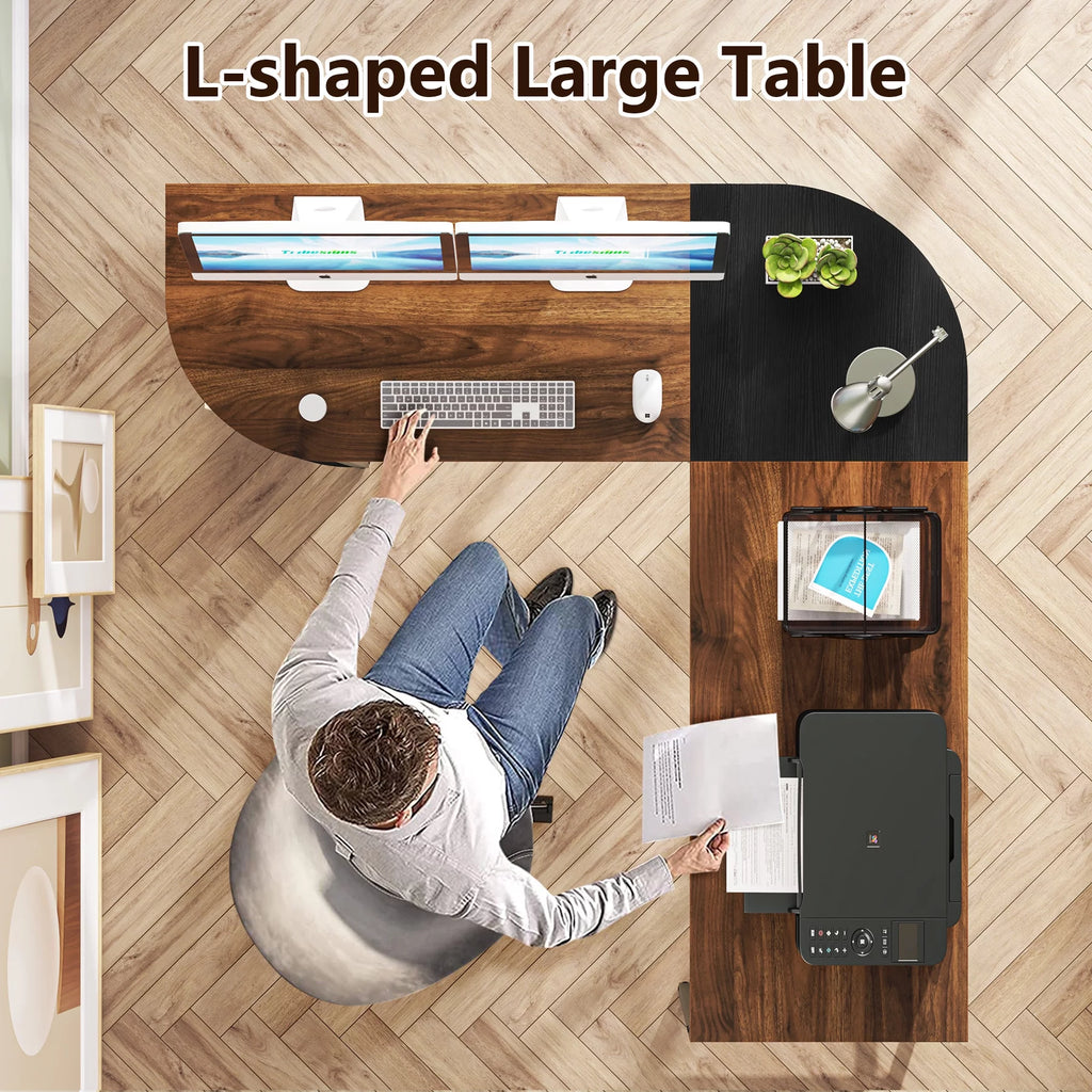 59" L Shaped Corner Computer Desk with Storage Shelves D876