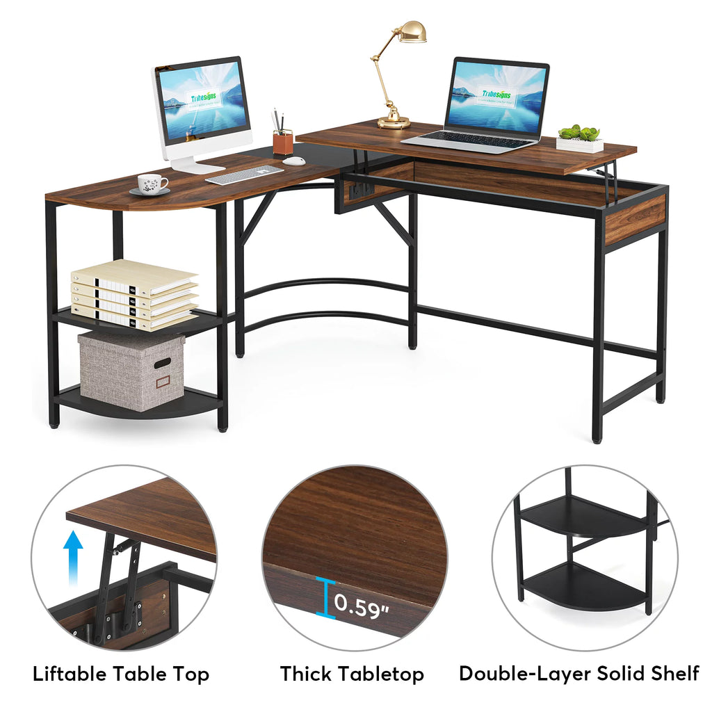 59" L Shaped Corner Computer Desk with Storage Shelves D876