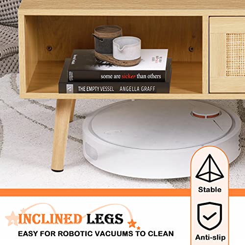 Rattan Coffee Table with 2 Drawers and Open Storage Shelf Z75981